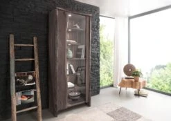 Vetrina In Legno Di Acacia 81x45x204 Grigio Scuro Laccato PURE ACACIA #406