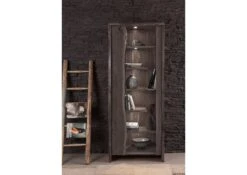 Vetrina In Legno Di Acacia 81x45x204 Grigio Scuro Laccato PURE ACACIA #406 -Massivmoebel24 09 320 886 4006 3