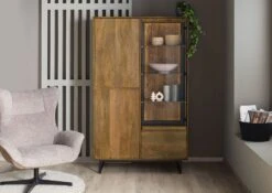 Vetrina In Legno Di Mango / Legno Riciclato 110x47x182 Laccato / Nero / Naturale DAVIS #31