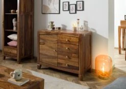 ANCONA #115 Comò In Legno Di Sheesham - Laccato / Marrone 100x45x80 -Massivmoebel24 09 321 699 1015 03