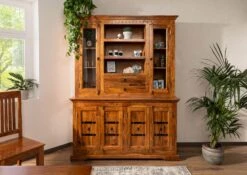 OXFORD #0530 Mobile Dispensa In Legno Di Acacia - Laccato / Miele 150x50x200 -Massivmoebel24 09 322 610 0P31 3