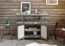 HEAVY INDUSTRY #167 Carrello Da Servizio In Legno Di Mango E Ferro - Laccato Grigio - 117x46x94 -Massivmoebel24 09 322 677 0167 3