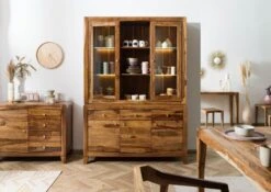 ANCONA #145 Credenza In Legno Di Sheesham - Laccato / Marrone 140x45x200