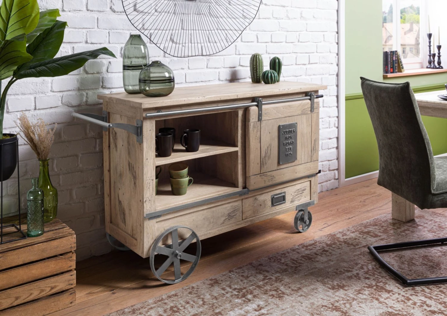 Serviertisch Mango 120x45x85 Beige Lackiert RAILWAY #397 3 Serviertisch Mango 120x45x85 Beige Lackiert RAILWAY #397