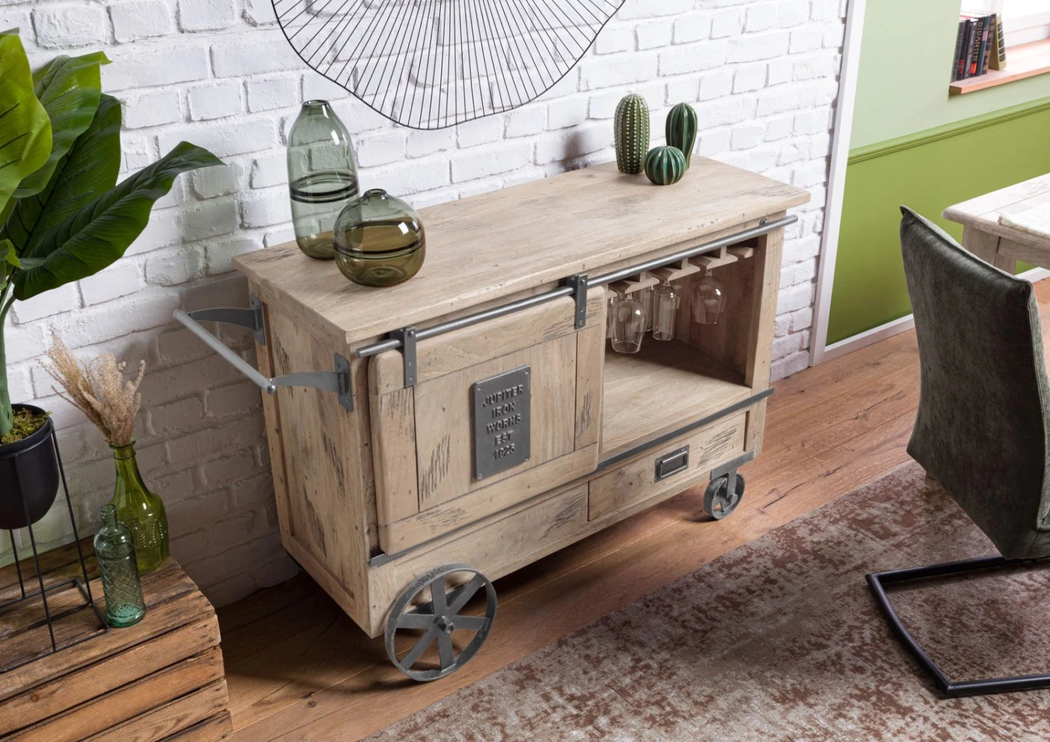 Serviertisch Mango 120x45x85 Beige Lackiert RAILWAY #397 4 Serviertisch Mango 120x45x85 Beige Lackiert RAILWAY #397 - immagine 2