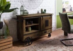 Serviertisch Mango 120x45x85 Braun Lackiert RAILWAY #497