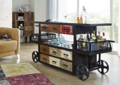 INDUSTRIAL #17 Mobile Bar In Legno Riciclato E Ferro - Laccato Multicolore 168x56x85