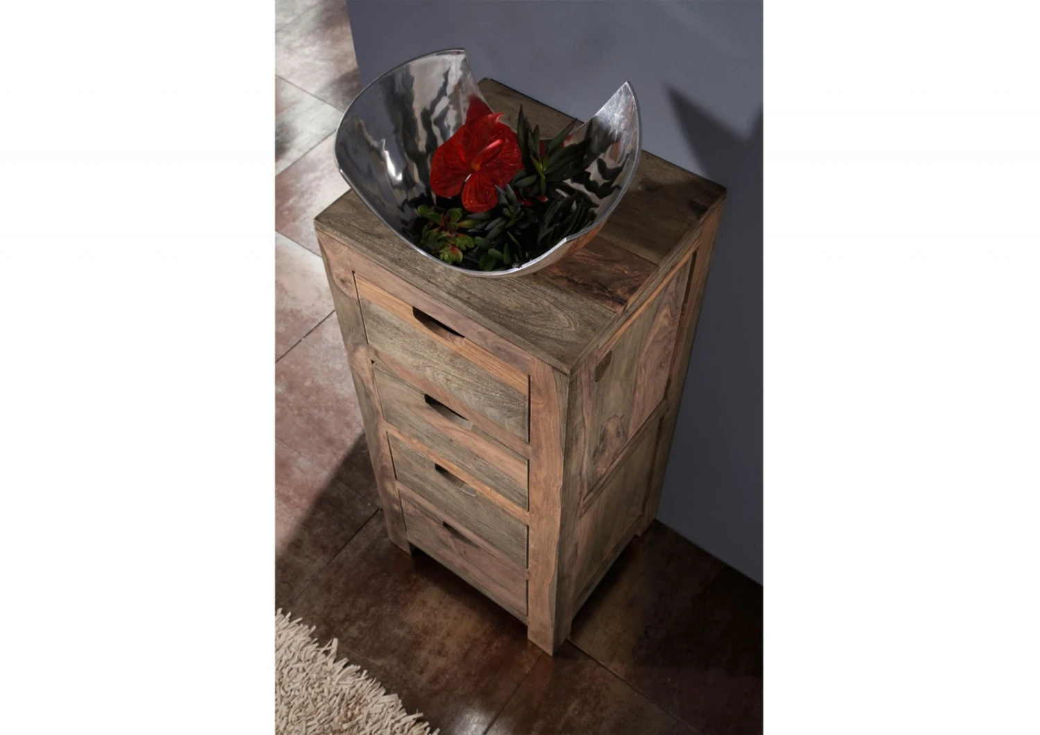 NATURE GREY #54 Comò In Legno Di Sheesham - Oliato / Grigio 45x40x100 5 NATURE GREY #54 Comò In Legno Di Sheesham - Oliato / Grigio 45x40x100 - immagine 3