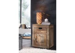 NATURE GREY #713 Comodino In Legno Di Sheesham - Oliato / Grigio 45x40x60