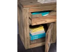 NATURE GREY #713 Comodino In Legno Di Sheesham - Oliato / Grigio 45x40x60 -Massivmoebel24 09 330 550 1043 4