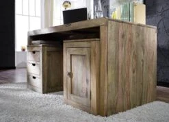 NATURE GREY #713 Comodino In Legno Di Sheesham - Oliato / Grigio 45x40x60 -Massivmoebel24 09 330 550 1043 6