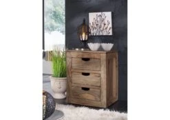 NATURE GREY #714 Comodino In Legno Di Sheesham - Oliato / Grigio 45x40x60