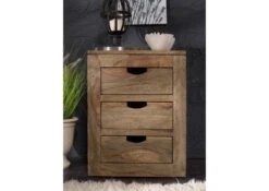 NATURE GREY #714 Comodino In Legno Di Sheesham - Oliato / Grigio 45x40x60 -Massivmoebel24 09 330 550 1044 3