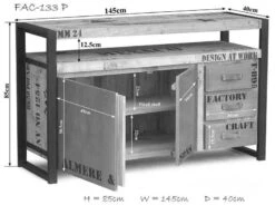 Credenza In Legno Di Mango 145x40x85 Mango Naturale Stampato FACTORY #143 -Massivmoebel24 09 330 559 0133 8