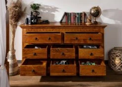 OXFORD #0524 Cassettiera In Legno Di Acacia - Laccato / Miele 145x49x85 -Massivmoebel24 09 330 610 00P6 4