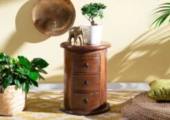 OXFORD #337 Comò In Legno Di Acacia - Laccato / Nougat 42x42x55 -Massivmoebel24 09 330 620 0137 3