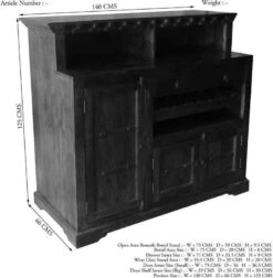OXFORD #903 Mobile Bar In Legno Di Acacia - Laccato / Nougat 140x66x125 -Massivmoebel24 09 330 620 9603 8