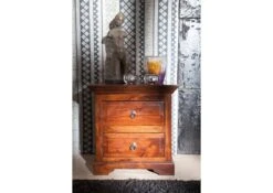 OXFORD #905 Comodino In Legno Di Acacia - Laccato / Nougat 52x40x54 -Massivmoebel24 09 330 620 9605 3