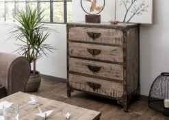 TOKYO #205 Cassettiera In Legno Di Mango E Ferro -laccato / Marrone 70x40x89