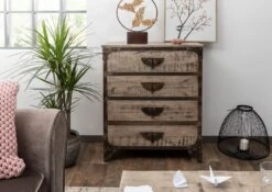 TOKYO #205 Cassettiera In Legno Di Mango E Ferro -laccato / Marrone 70x40x89 -Massivmoebel24 09 330 678 2005 3