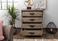 TOKYO #205 Cassettiera In Legno Di Mango E Ferro -laccato / Marrone 70x40x89 -Massivmoebel24 09 330 678 2005 4