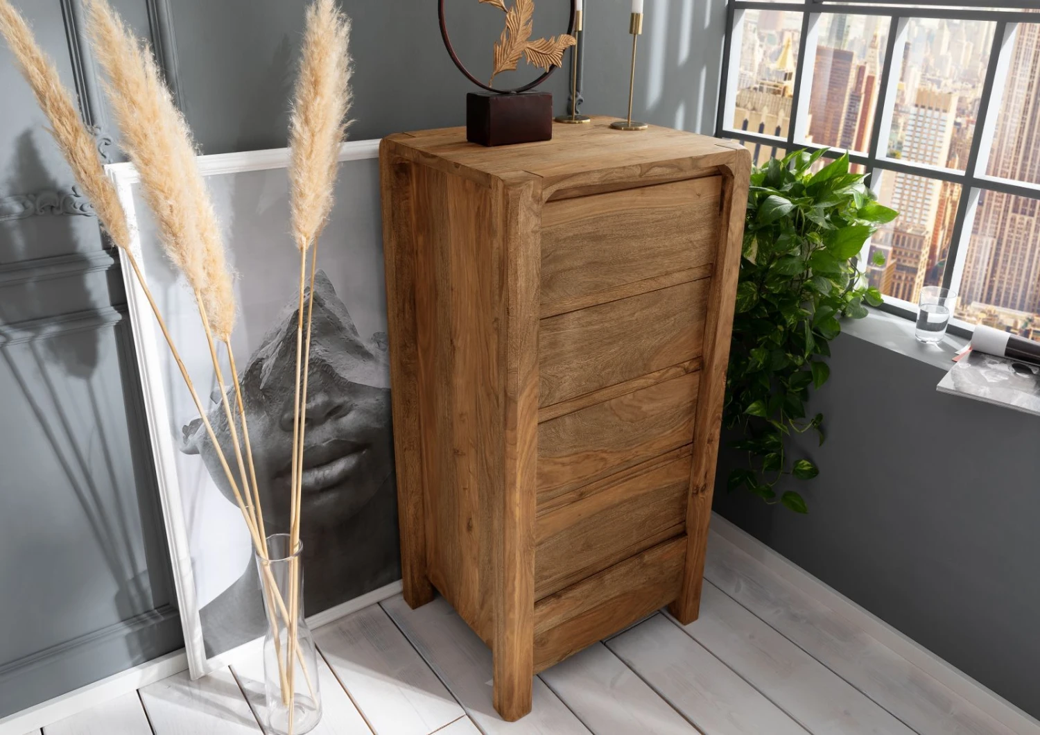 BUENO #1003 Cassettiera In Legno Di Sheesham - Oliato / Marrone 60x50x120 4 BUENO #1003 Cassettiera In Legno Di Sheesham - Oliato / Marrone 60x50x120 - immagine 2