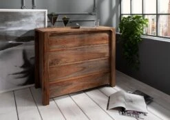 BUENO #2004 Cassettiera In Legno Di Sheesham - Oliato / Grigio 96x50x90