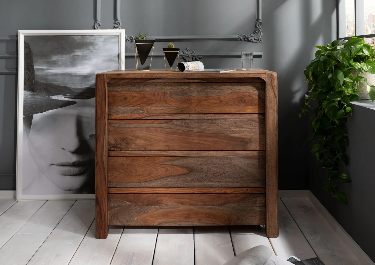 BUENO #2004 Cassettiera In Legno Di Sheesham - Oliato / Grigio 96x50x90 5 BUENO #2004 Cassettiera In Legno Di Sheesham - Oliato / Grigio 96x50x90 - immagine 3