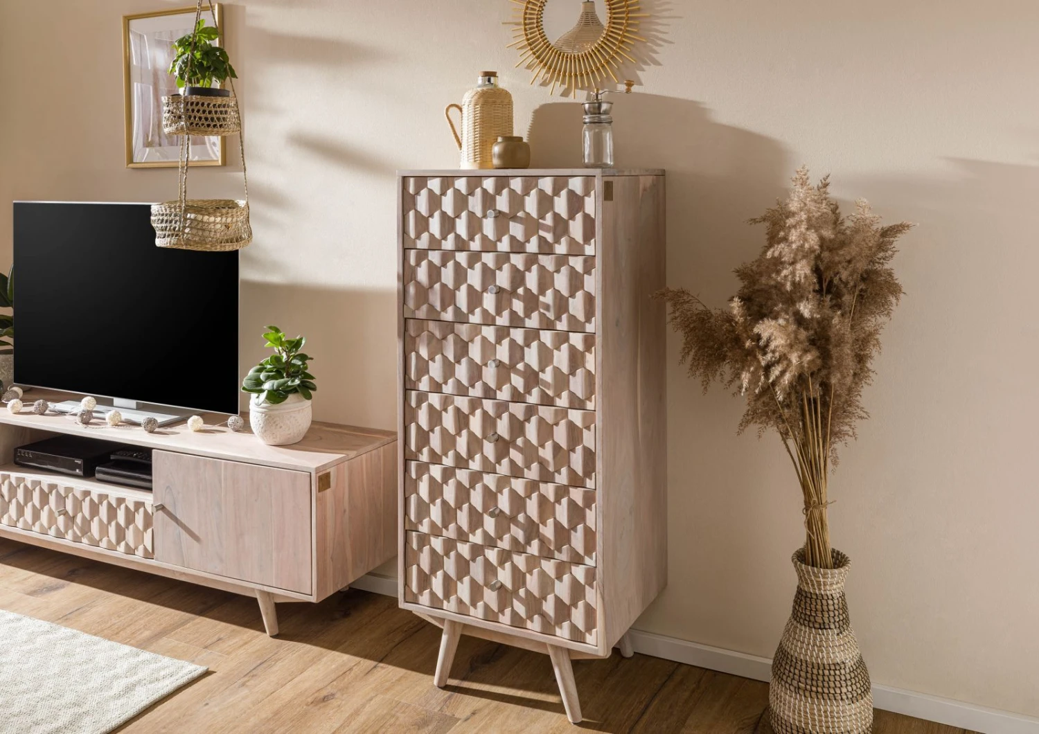 MOSAYK #208 Comò In Legno Di Acacia - Laccato / Bianco 53x42x128 3 MOSAYK #208 Comò In Legno Di Acacia - Laccato / Bianco 53x42x128