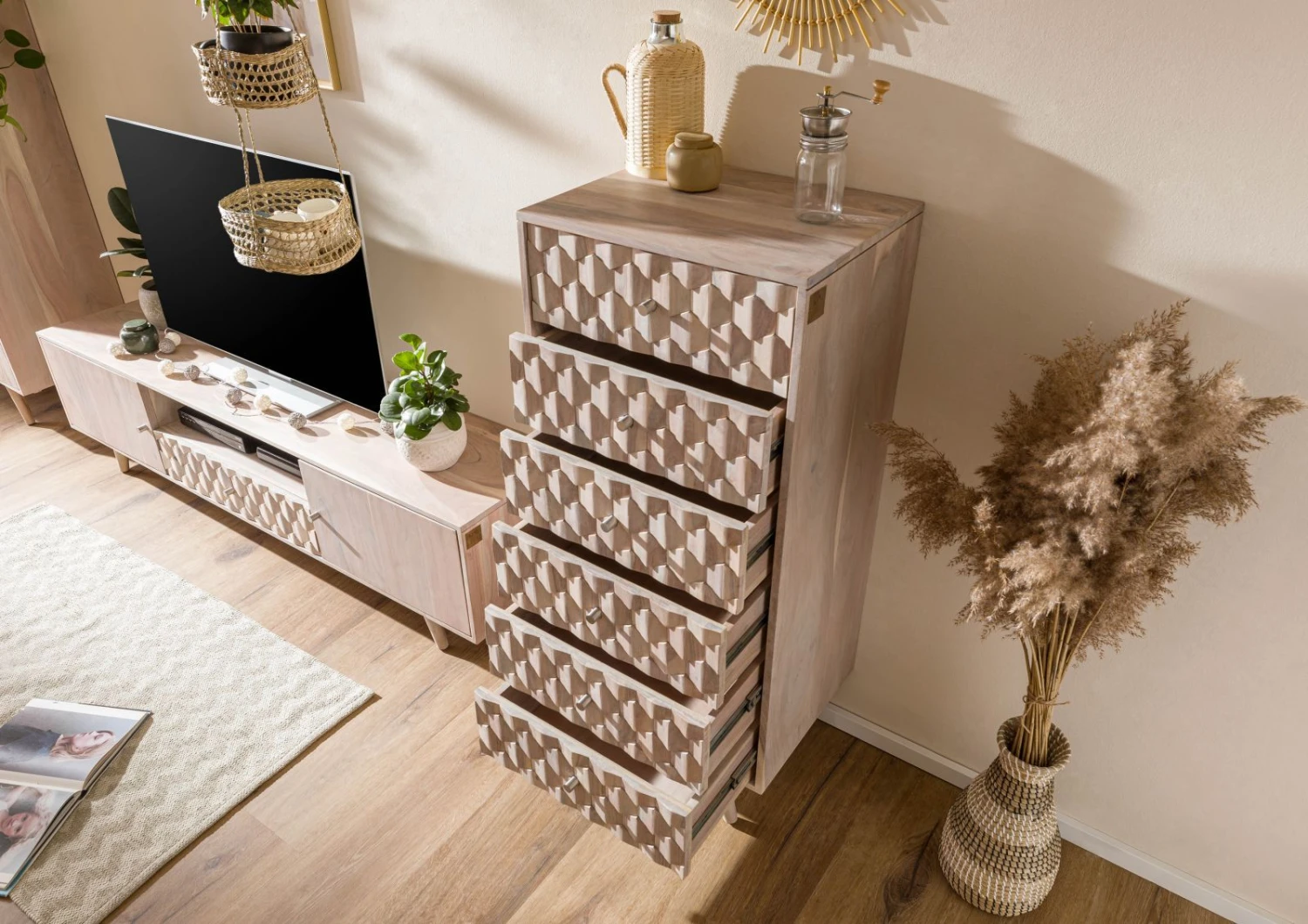 MOSAYK #208 Comò In Legno Di Acacia - Laccato / Bianco 53x42x128 6 MOSAYK #208 Comò In Legno Di Acacia - Laccato / Bianco 53x42x128 - immagine 4