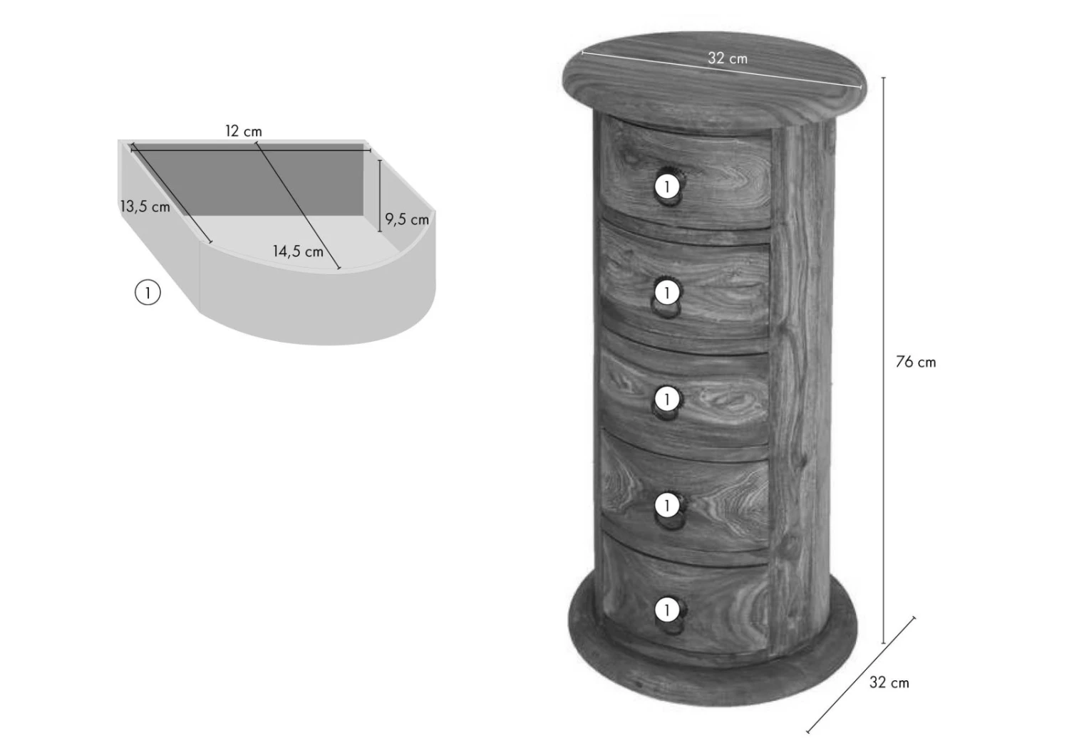 LEEDS #18 Comodino In Legno Di Sheesham - Oliato / Grigio 32x32x76 8 LEEDS #18 Comodino In Legno Di Sheesham - Oliato / Grigio 32x32x76 - immagine 6