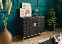 Credenza In Legno Di Mango 98x40x77 Oliato Grigio DIAMOND #108 -Massivmoebel24 09 330 760 0008 03