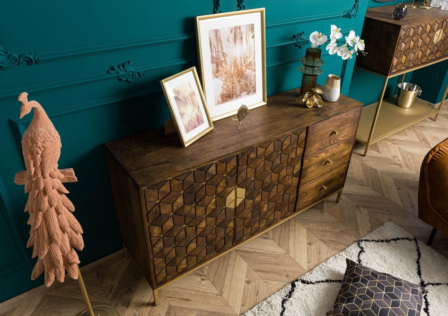 Credenza In Legno Di Mango 145x40x77 Marrone Oliato DIAMOND #207 4 Credenza In Legno Di Mango 145x40x77 Marrone Oliato DIAMOND #207 - immagine 2