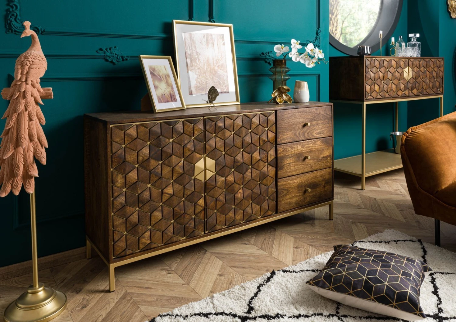 Credenza In Legno Di Mango 145x40x77 Marrone Oliato DIAMOND #207 5 Credenza In Legno Di Mango 145x40x77 Marrone Oliato DIAMOND #207 - immagine 3