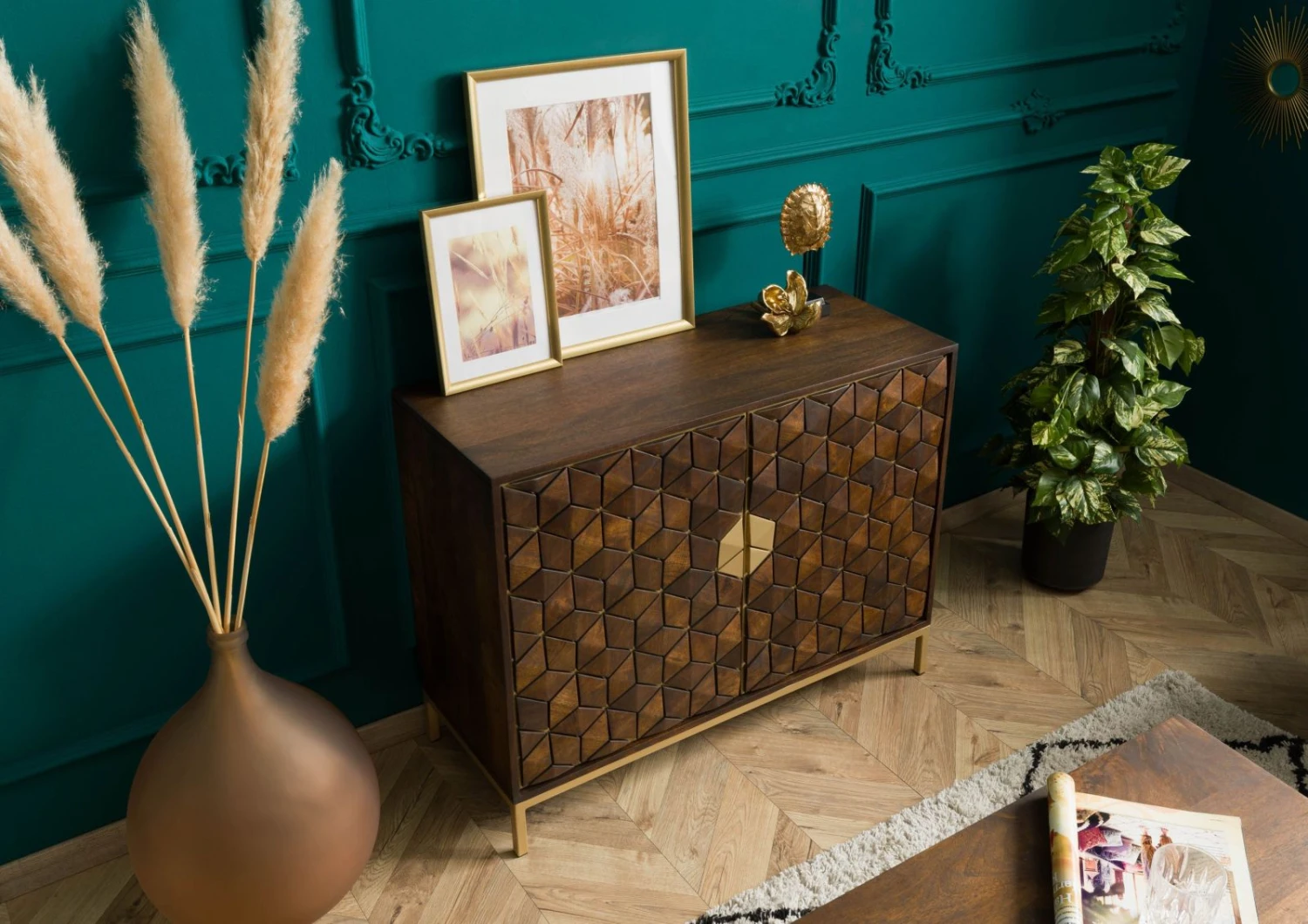 Credenza In Legno Di Mango 98x40x77 Oliato Marrone DIAMOND #208 4 Credenza In Legno Di Mango 98x40x77 Oliato Marrone DIAMOND #208 - immagine 2