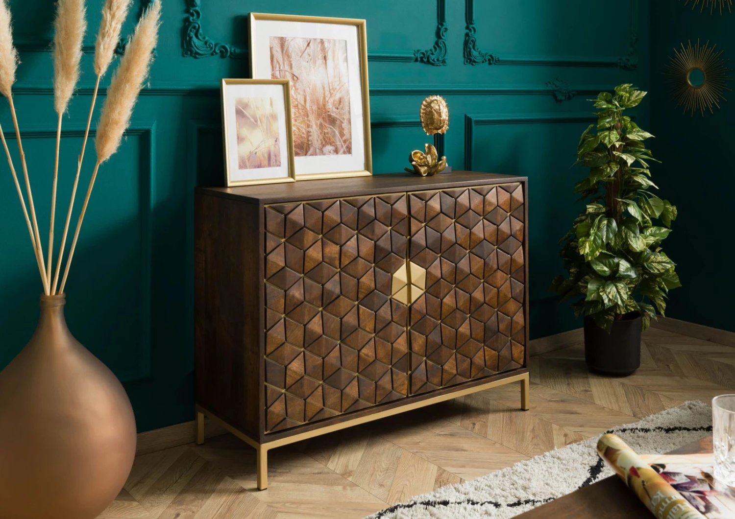 Credenza In Legno Di Mango 98x40x77 Oliato Marrone DIAMOND #208 5 Credenza In Legno Di Mango 98x40x77 Oliato Marrone DIAMOND #208 - immagine 3