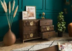 Credenza In Legno Di Mango 122x40x77 Oliato Marrone DIAMOND #209 -Massivmoebel24 09 330 760 1009 04