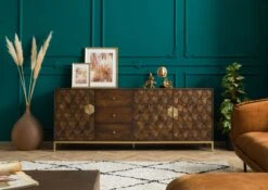 Credenza In Legno Di Mango 194x40x77 Oliato Marrone DIAMOND #221