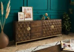 Credenza In Legno Di Mango 194x40x77 Oliato Marrone DIAMOND #221 -Massivmoebel24 09 330 760 1021 03