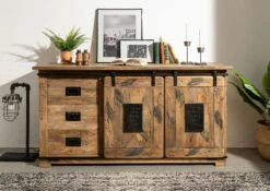 Credenza In Legno Di Mango 150x45x80 Mango Naturale Laccato RAILWAY #100 -Massivmoebel24 09 330 772 0001 3