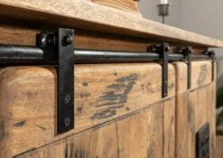 Credenza In Legno Di Mango 150x45x80 Mango Naturale Laccato RAILWAY #100 -Massivmoebel24 09 330 772 0001 6