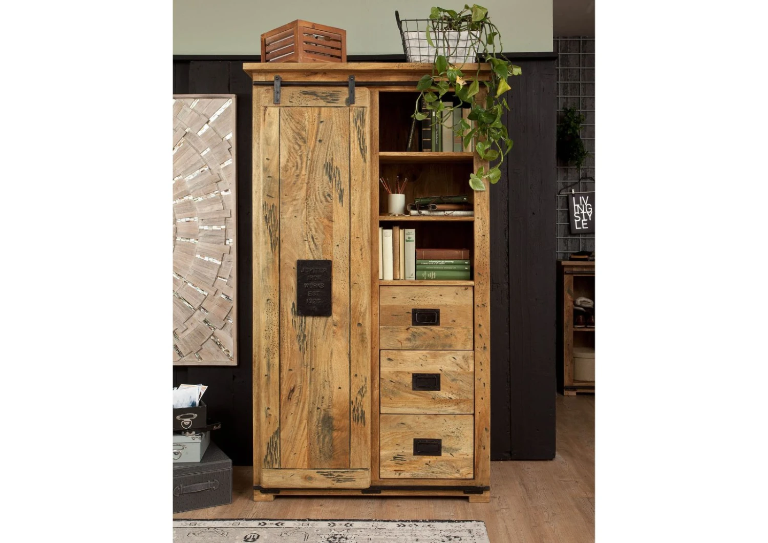 RAILWAY #114 Armadio In Legno Di Mango - Laccato / Natur 100x45x175 4 RAILWAY #114 Armadio In Legno Di Mango - Laccato / Natur 100x45x175 - immagine 2