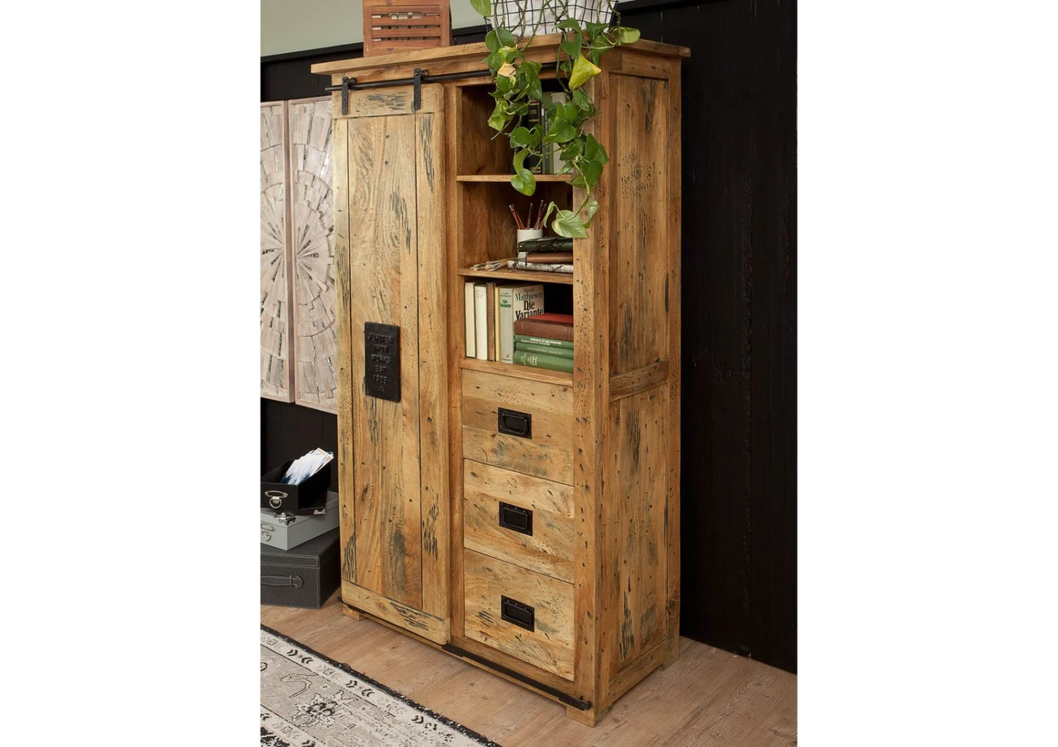 RAILWAY #114 Armadio In Legno Di Mango - Laccato / Natur 100x45x175 6 RAILWAY #114 Armadio In Legno Di Mango - Laccato / Natur 100x45x175 - immagine 4