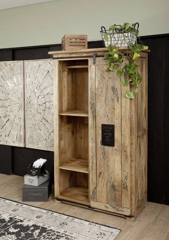 RAILWAY #114 Armadio In Legno Di Mango - Laccato / Natur 100x45x175 7 RAILWAY #114 Armadio In Legno Di Mango - Laccato / Natur 100x45x175 - immagine 5