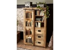 Vetrina In Legno Di Mango 100x45x175 Mango Naturale Laccato RAILWAY #126