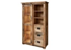 Vetrina In Legno Di Mango 100x45x175 Mango Naturale Laccato RAILWAY #126 -Massivmoebel24 09 330 772 0026 9