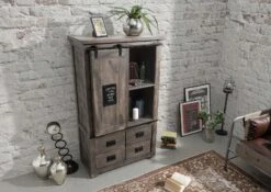 RAILWAY #213 Armadio In Legno Di Mango - Laccato / Grigio 90x45x150 -Massivmoebel24 09 330 772 1012 2