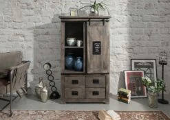 RAILWAY #213 Armadio In Legno Di Mango - Laccato / Grigio 90x45x150 -Massivmoebel24 09 330 772 1012 3