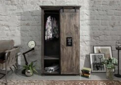 RAILWAY #214 Armadio In Legno Di Mango - Laccato / Grigio 100x45x175 -Massivmoebel24 09 330 772 1013 4