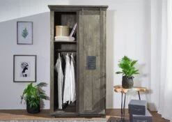 RAILWAY #216 Armadio In Legno Di Mango - Laccato / Grigio 100x60x190 -Massivmoebel24 09 330 772 1015 2